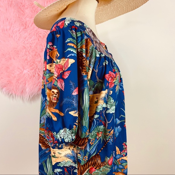 Vtg 70s Welcome to the Jungle Oversized Blouse M L - Picture 6 of 8